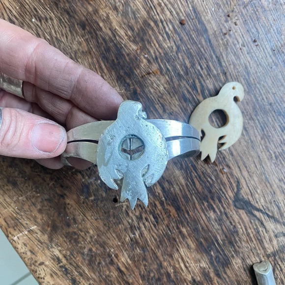 Turquoise and sterling sand casted eagle cuff bracelet - Picture 15 of 16